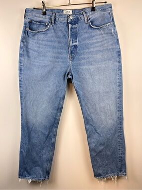 AGOLDE 90s Jeans Women’s Size 34 Light Wash High Rise Straight Leg Raw Hem